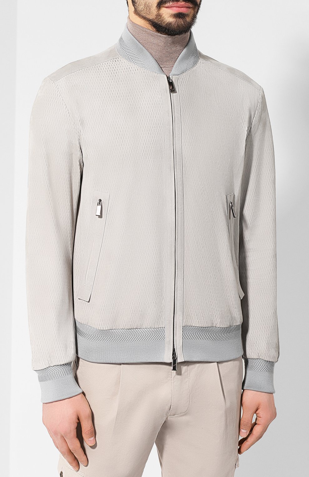 Кожаный бомбер ZEGNA светло-серого цвета по цене 468500 руб., арт. USPGL/S179, фото 3 Кожаный бомбер ZEGNA, арт. USPGL/S179, фото 3