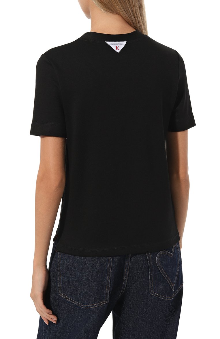 Женская футболка из вискозы KITON черного цвета, арт. D53450S06299 | Фото 4 (Длина (для топов): Стандартные; Рукава: Короткие; Материал внешний: Вискоза; Стили: Кэжуэл; Принт: Без принта)