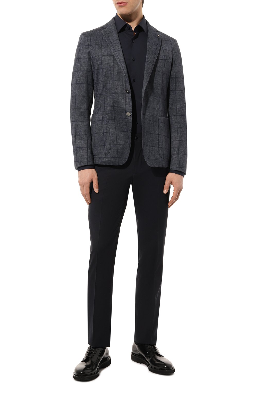 Хлопковая сорочка BOSS темно-синего цвета по цене 13450 руб., арт. 50469345, фото 2 Хлопковая сорочка BOSS, арт. 50469345, фото 2