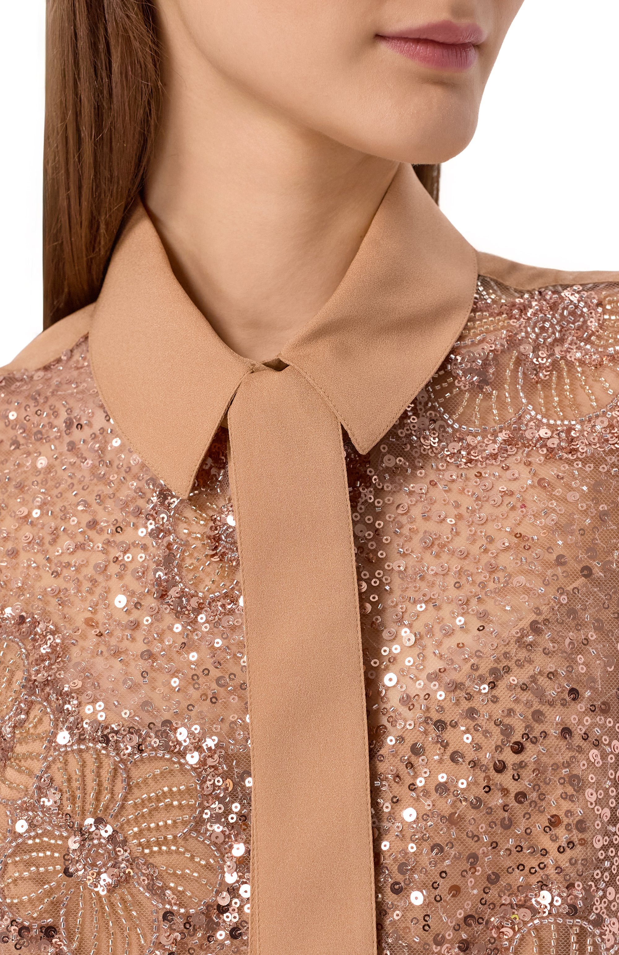 Шелковая блузка с отделкой пайетками ELIE SAAB, арт. SH111NRC26/TU024, фото 5