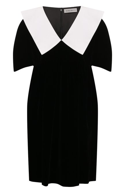 Женское платье NINA RICCI черного цвета, арт. 24ACR0026RA0044 | Фото 1 (Рукава: Короткие; Материал сплава: Проставлено; Материал внешний: Вискоза, Растительное волокно, Купро; Драгоценные камни: Проставлено; Длина Ж (юбки, платья, шорты): Мини)