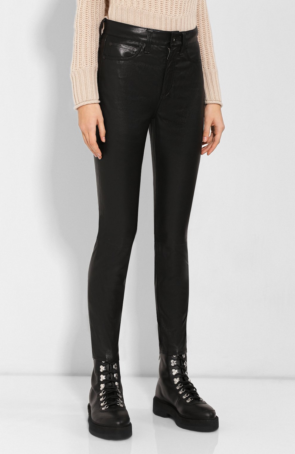 Кожаные брюки RAG AND BONE черного цвета по цене 84050 руб., арт. WAW19F70483448, фото 3 Кожаные брюки RAG AND BONE, арт. WAW19F70483448, фото 3