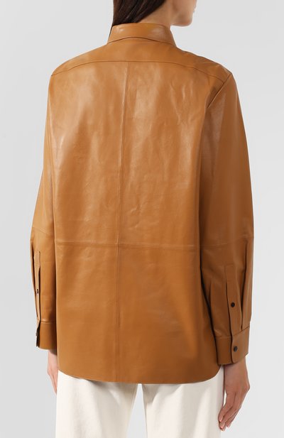 Кожаная рубашка THEORY коричневого цвета по цене 75150 руб., арт. J0600510, фото 4 Кожаная рубашка THEORY, арт. J0600510, фото 4