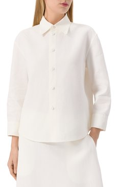 Женская льняная рубашка JIL SANDER молочного цвета, арт. J02DL0205/J60001 | Фото 3 (Материал внешний: Лен; Материал сплава: Проставлено; Рукава: Длинные; Длина (для топов): Стандартные; Драгоценные камни: Проставлено; Женское Кросс-КТ: Рубашка-одежда; Принт: Без принта; Стили: Классический; Кросс-КТ: костюм)