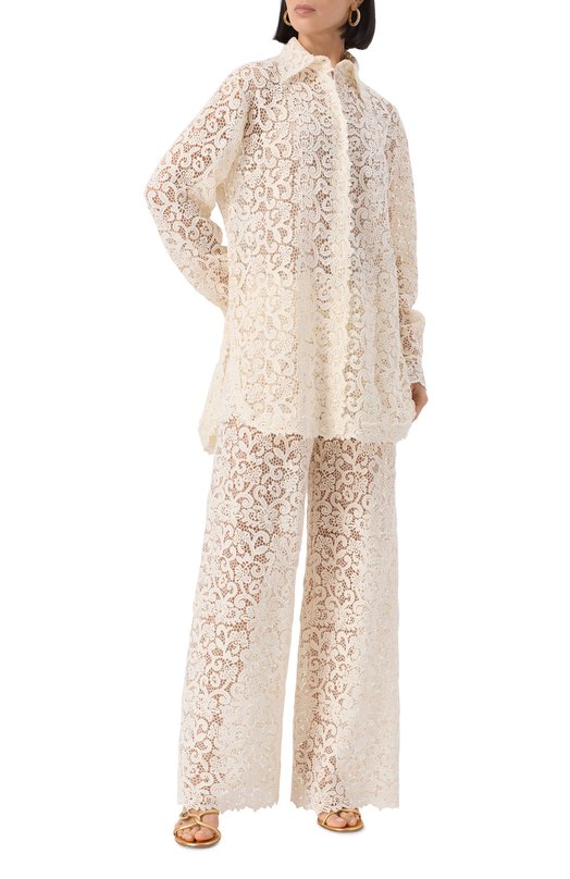 Хлопковые брюки Ermanno Scervino D464P613FDHGJ Кремовый  D464P613FDHGJ Фото 2