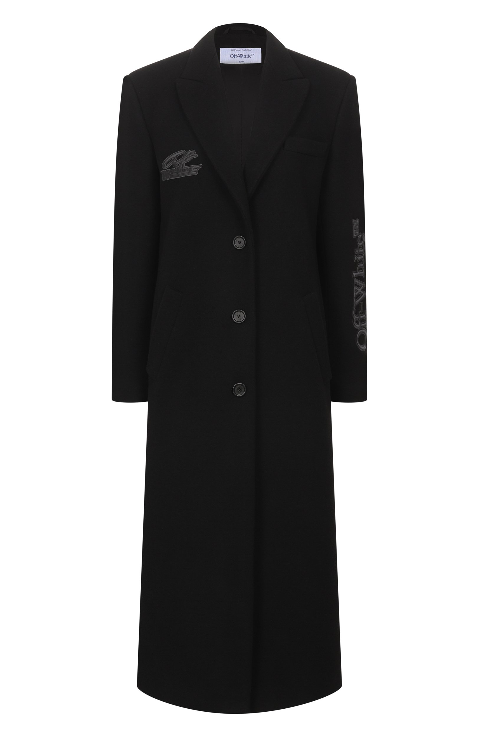 Шерстяное пальто OFF-WHITE черного цвета по цене 251500 руб., арт. 2FG00524T, фото 1 Шерстяное пальто OFF-WHITE, арт. 2FG00524T, фото 1