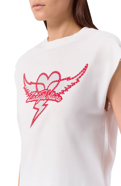 Хлопковая футболка ZADIG AND VOLTAIRE белого цвета по цене 20800 руб., арт. JWTT01280, фото 5 Хлопковая футболка ZADIG AND VOLTAIRE, арт. JWTT01280, фото 5