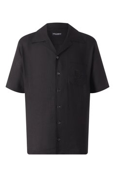 Мужская льняная рубашка DOLCE & GABBANA черного цвета, арт. G5JH9Z/FU4IK | Фото 1 (Драгоценные камни: Проставлено; Длина (для топов): Стандартные; Рукава: Короткие; Материал внешний: Лен; Материал сплава: Проставлено; Случай: Повседневный; Принт: Однотонные; Стили: Кэжуэл; Воротник: Отложной)