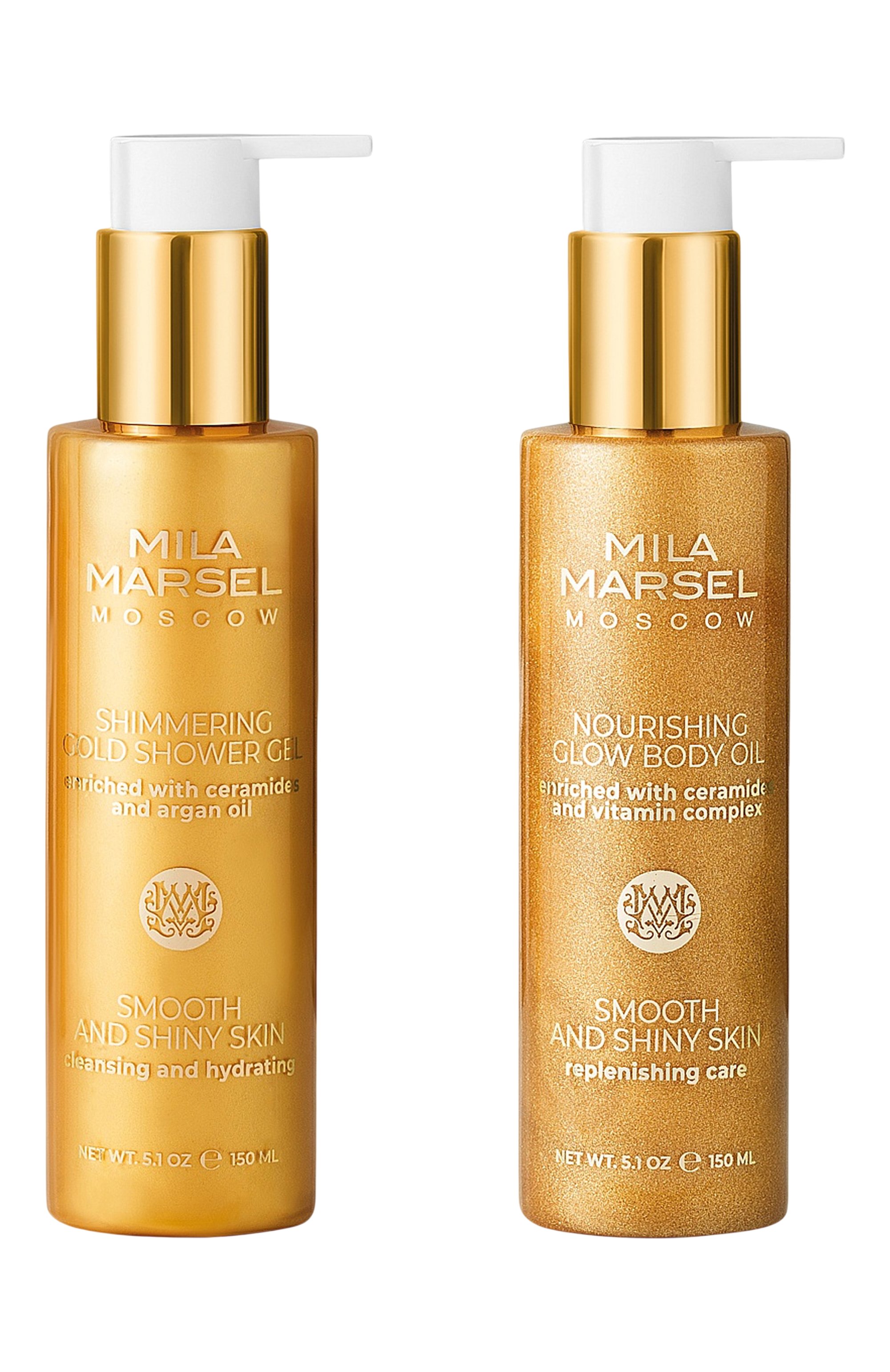 Подарочный набор для ухода за телом «золотое сияние» (2x150ml) MILAMARSEL бесцветного цвета по цене 9800 руб., арт. 4630225092496, фото 3 Подарочный набор для ухода за телом «золотое сияние» (2x150ml) MILAMARSEL, арт. 4630225092496, фото 3