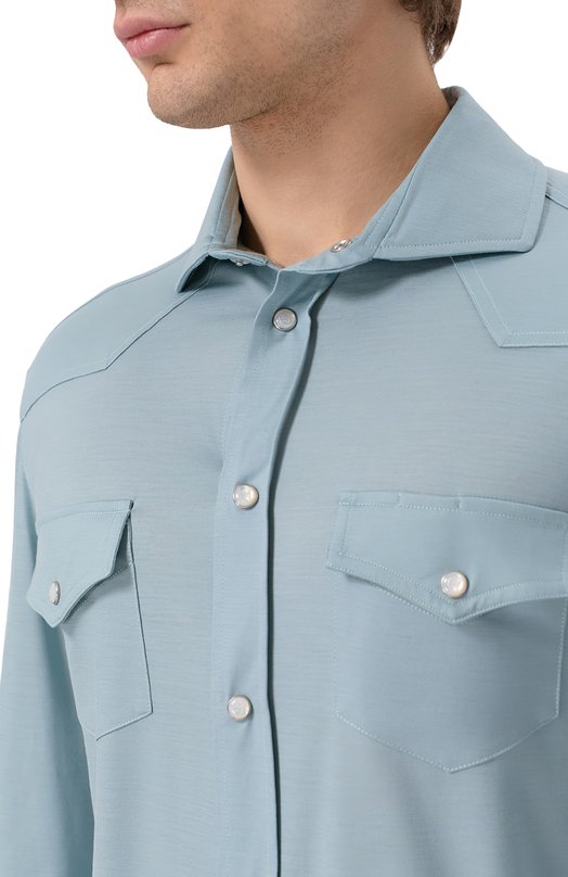 Шерстяная рубашка Marco Pescarolo RIB0T/53Y04 Голубой  RIB0T/53Y04 Фото 5