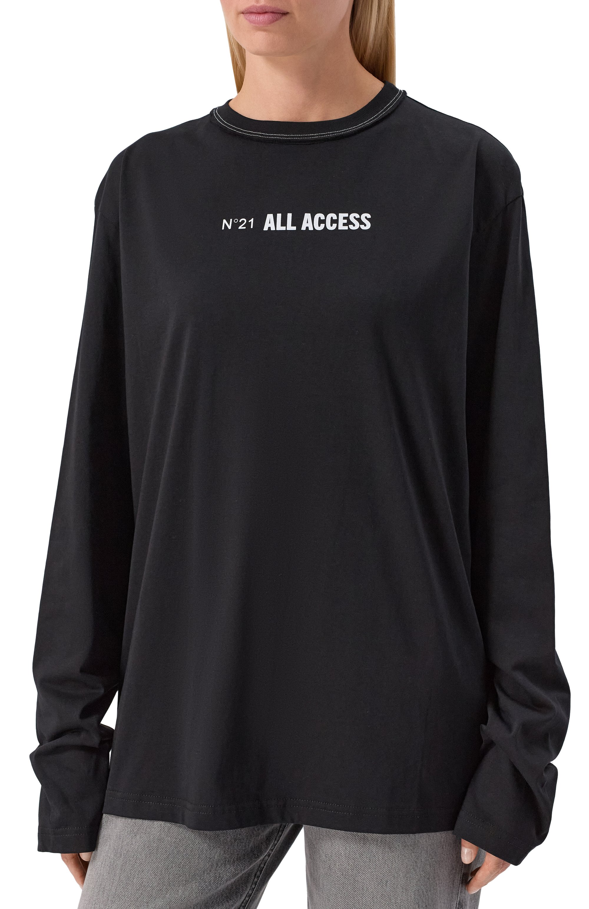 Хлопковый лонгслив N21 черного цвета по цене 25100 руб., арт. F041/6328, фото 3 Хлопковый лонгслив N21, арт. F041/6328, фото 3