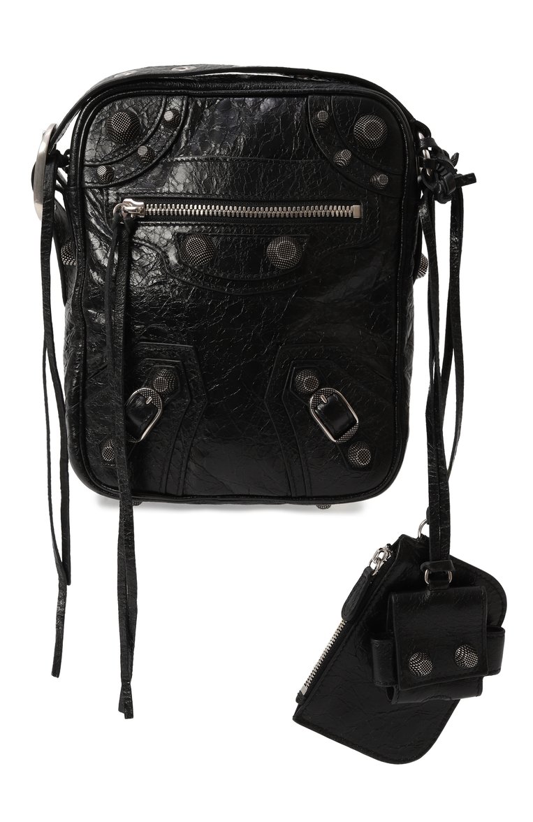 Мужская кожаная сумка le cagole BALENCIAGA черного цвета, арт. 719065/210KR | Фото 1 (Размер: small; Ремень/цепочка: На ремешке; Материал: Натуральная кожа)