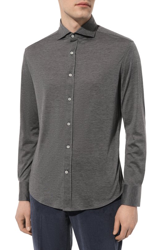 Рубашка из шелка и хлопка Brunello Cucinelli MD8216686 Серый  MD8216686 Фото 3