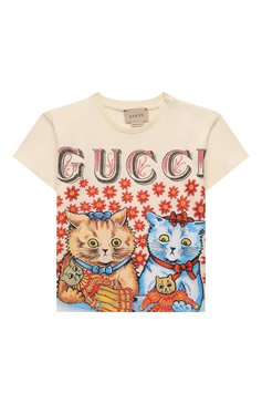 Детский хлопковая футболка GUCCI белого цвета, арт. 581019/XJD2M | Фото 1 (Региональные ограничения белый список (Axapta Mercury): Не проставлено; Материал сплава: Проставлено; Нос: Не проставлено; Материал внешний: Хлопок; Кросс-КТ НВ: Футболка; Ростовка одежда: 12 мес | 80 см, 18 мес | 86 см, 24 мес | 92 см, 36 мес | 98 см)