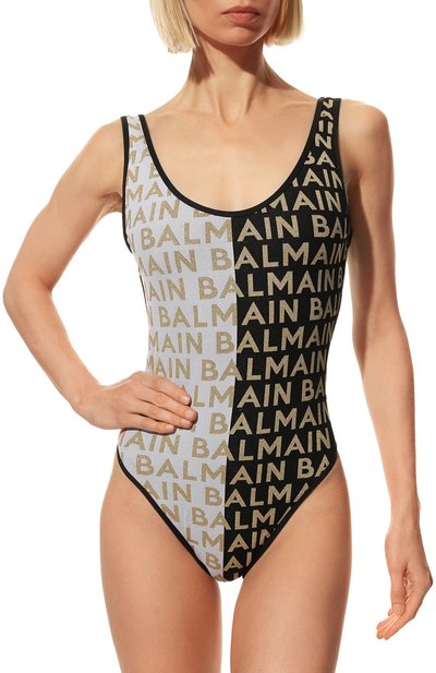 Слитный купальник BALMAIN черно-белого цвета по цене 61550 руб., арт. BKBU91130, фото 2 Слитный купальник BALMAIN, арт. BKBU91130, фото 2