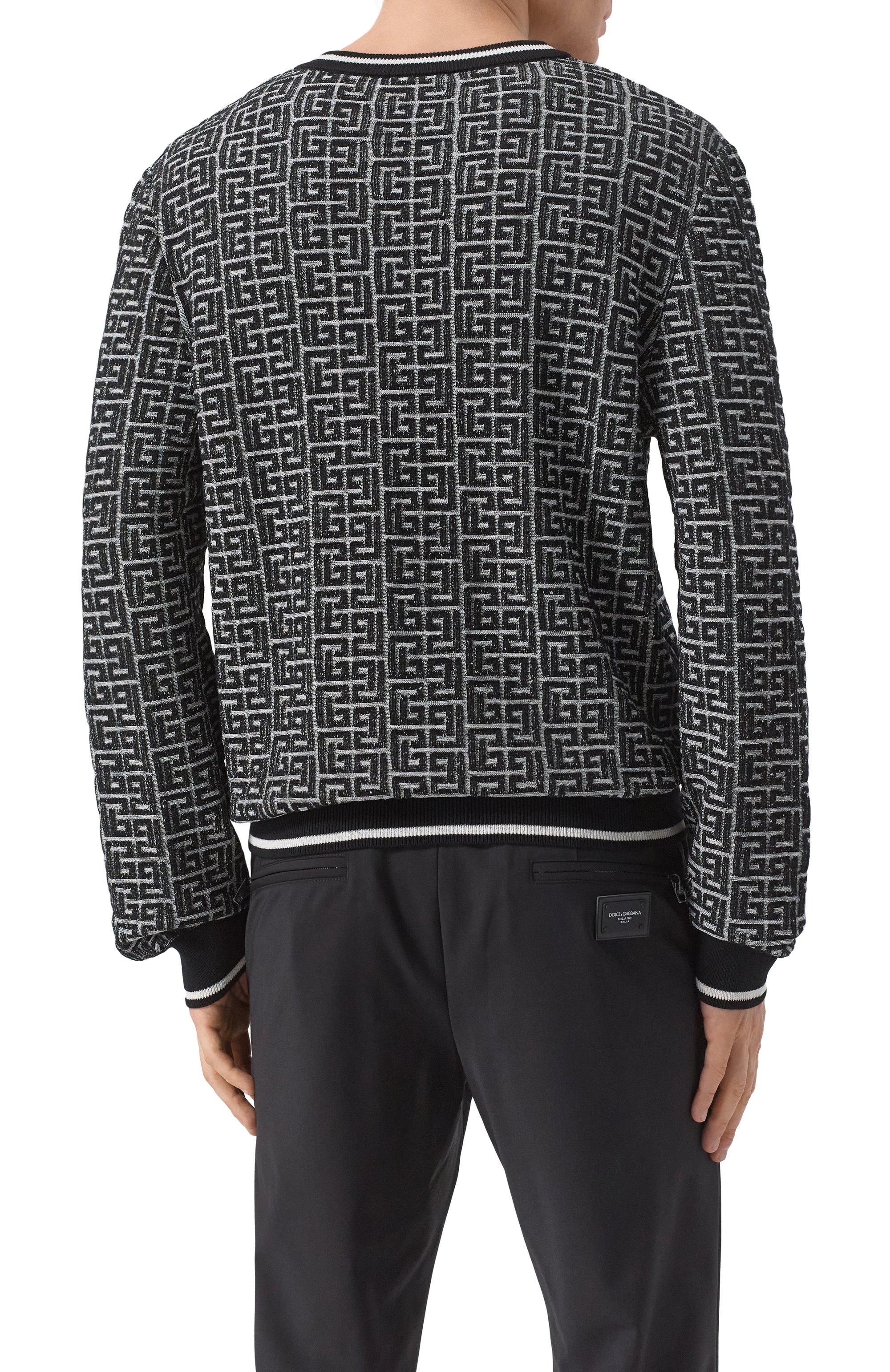 Джемпер из шерсти и льна BALMAIN черно-белого цвета по цене 125500 руб., арт. EH1KD000/KI03, фото 4 Джемпер из шерсти и льна BALMAIN, арт. EH1KD000/KI03, фото 4