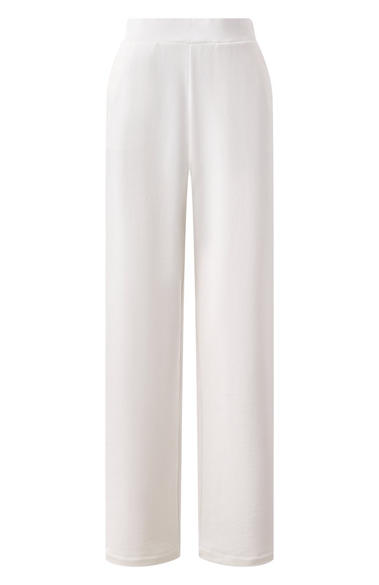 Женские хлопковые брюки EMPORIO ARMANI белого цвета, арт. EW000888/AF12538 | Фото 1 (Материал сплава: Проставлено; Драгоценные камни: Проставлено; Длина (брюки, джинсы): Стандартные; Силуэт Ж (брюки и джинсы): Широкие; Женское Кросс-КТ: Брюки-одежда; Стили: Спорт-шик; Материал внешний: Хлопок)
