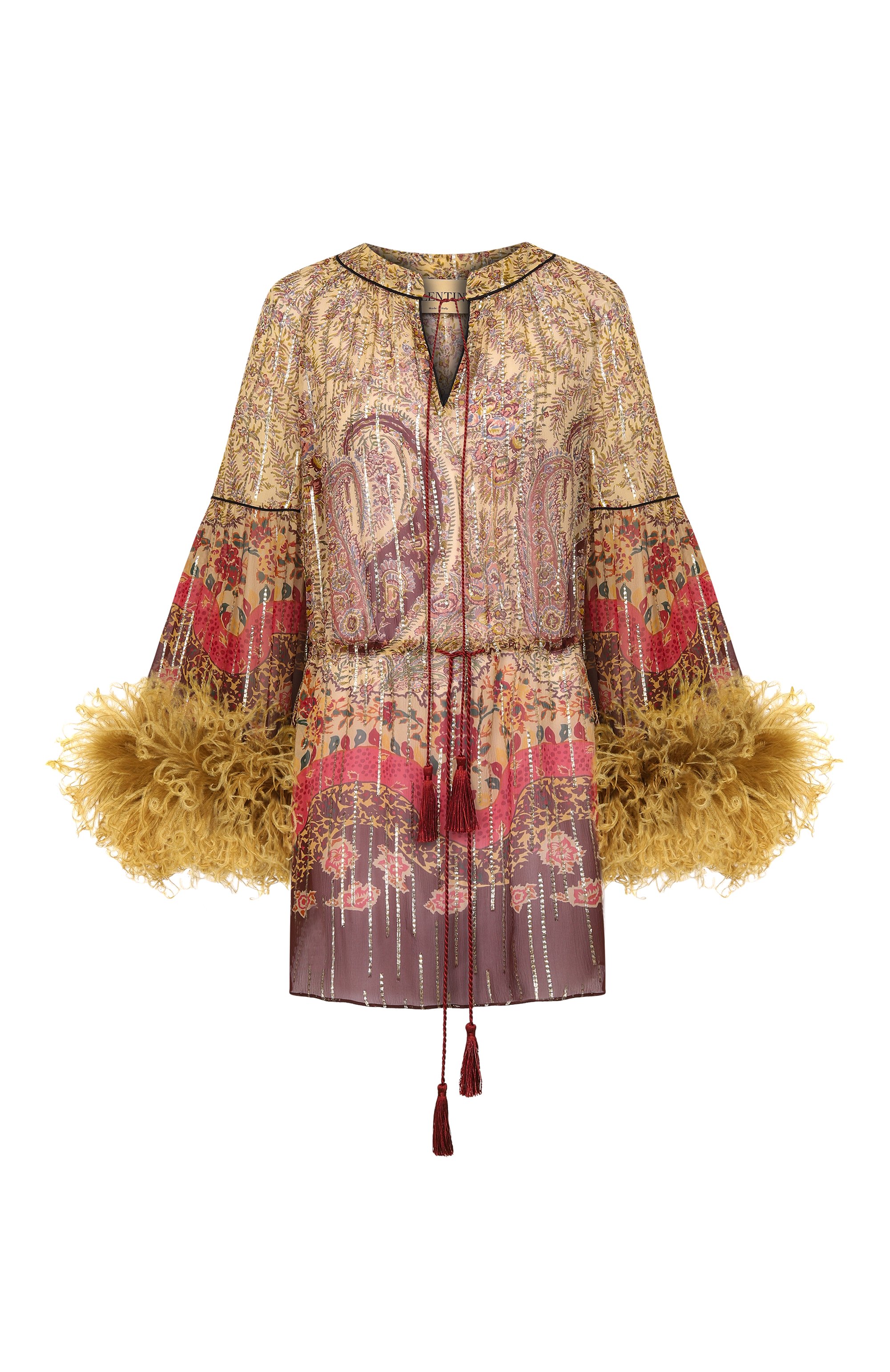 Шелковая блузка с отделкой перьями VALENTINO, арт. 8B3AEBB7/A54, фото 1