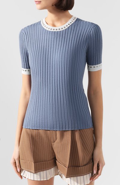 Топ из смеси шелка и хлопка CHLOÉ голубого цвета по цене 62900 руб., арт. CHC20UMP27600, фото 3 Топ из смеси шелка и хлопка CHLOÉ, арт. CHC20UMP27600, фото 3
