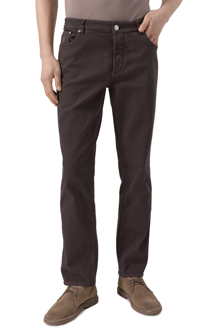 Мужские джинсы traditional fit BRUNELLO CUCINELLI темно-коричневого цвета, арт. M277PB3210 | Фото 3 (Длина (брюки, джинсы): Стандартные; Материал внешний: Хлопок, Деним; Кросс-КТ: Деним; Силуэт М (брюки): Прямые; Стили: Кэжуэл, Классический; Автоматизация состава: Проставлено; Автоматизация ТО: Проставлено; Детали: Однотонный; Размерность: Идёт в размер)