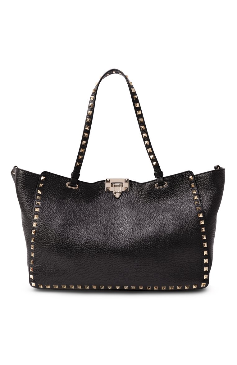 Женская сумка-тоут rockstud medium VALENTINO черного цвета, арт. 5W2B0970/VSF | Фото 1 (Ремень/цепочка: На ремешке; Материал: Натуральная кожа; Размер: medium; Автоматизация состава: Проставлено; Автоматизация ТО: Проставлено)