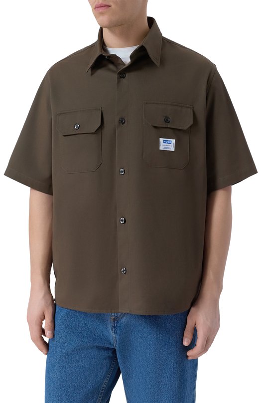 Хлопковая рубашка HUGO Blue 50517871 Коричневый  50517871 Фото 3