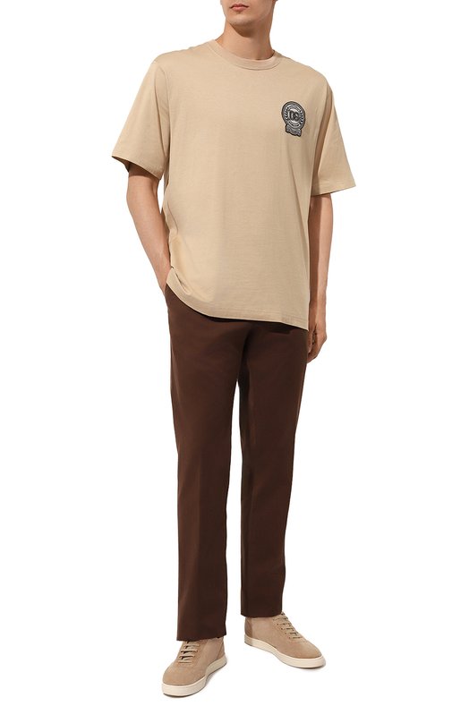 Хлопковая футболка Dolce & Gabbana G8PN9Z/G7NYE Бежевый  G8PN9Z/G7NYE Фото 2