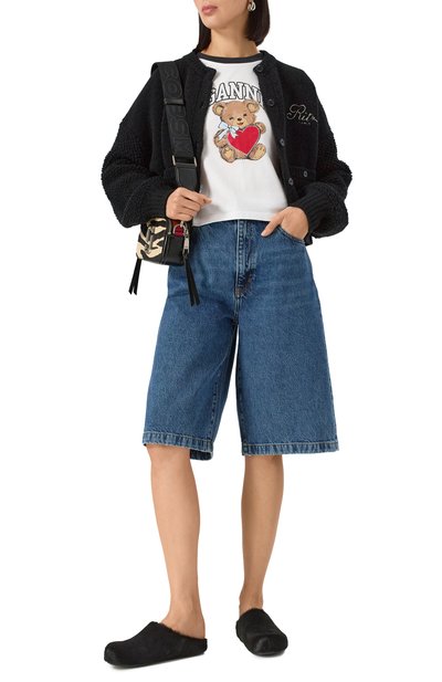 Хлопковая футболка GANNI белого цвета по цене 16050 руб., арт. T4061, фото 2 Хлопковая футболка GANNI, арт. T4061, фото 2