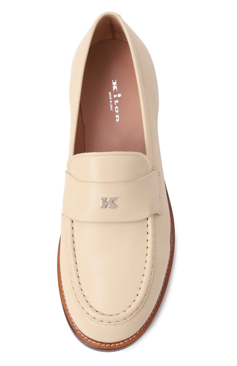 Женские кожаные лоферы KITON бежевого цвета, арт. D59803N0102612 | Фото 6 (Материал внутренний: Натуральная кожа; Подошва: Плоская; Материал внешний: Натуральная кожа; Каблук высота: Низкий)