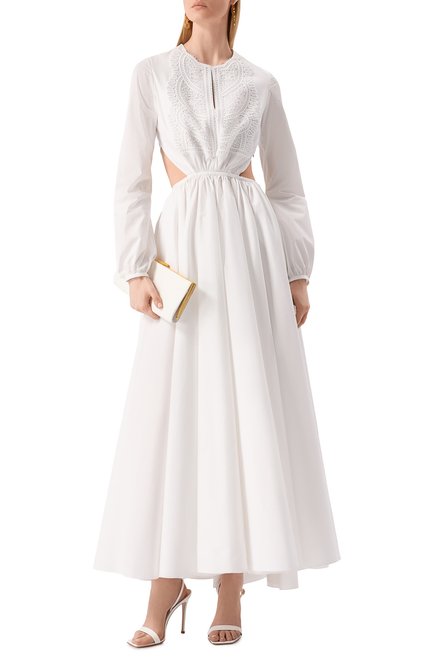 Женское хлопковое платье GIAMBATTISTA VALLI белого цвета, арт. 25SSPVTE5164-40P0P | Фото 2 (Драгоценные камни: Проставлено; Рукава: Длинные; Материал внешний: Хлопок; Длина Ж (юбки, платья, шорты): Макси; Материал сплава: Проставлено)