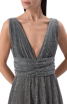 Женское платье с отделкой пайетками DOLCE & GABBANA серебряного цвета, арт. F6TKJT/HLM4U | Фото 5 (Материал сплава: Проставлено; Драгоценные камни: Проставлено; Материал внешний: Металлизированное волокно, Синтетический материал; Длина Ж (юбки, платья, шорты): Макси; Стили: Гламурный; Женское Кросс-КТ: Платье-одежда; Рукава: Без рукавов; Случай: Вечерний)