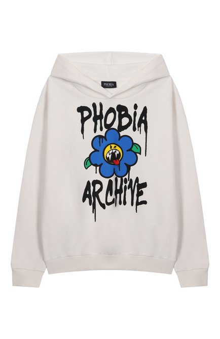 Детский хлопковое худи PHOBIA ARCHIVE молочного цвета, арт. PHK00772 | Фото 1 (Рукава: Длинные; Материал внешний: Хлопок; Материал сплава: Проставлено; Драгоценные камни: Проставлено)