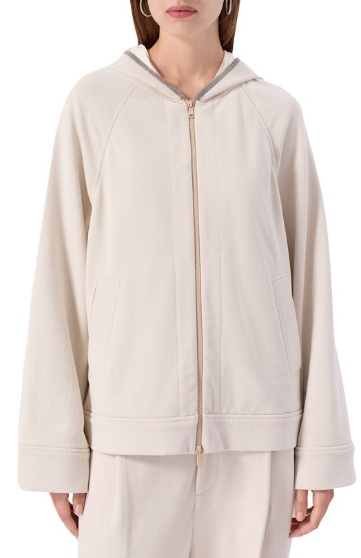 Хлопковая толстовка Brunello Cucinelli MN05NS0406 Кремовый  MN05NS0406 Фото 3