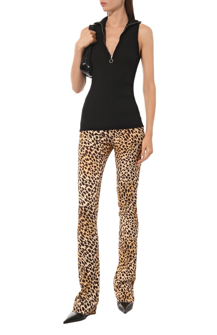 Женские брюки из вискозы DSQUARED2 леопардового цвета, арт. S75KB0344/S78189 | Фото 2 (Длина (брюки, джинсы): Удлиненные; Стили: Гламурный; Женское Кросс-КТ: Брюки-одежда; Материал сплава: Проставлено; Силуэт Ж (брюки и джинсы): Расклешенные; Материал внешний: Вискоза; Драгоценные камни: Проставлено)