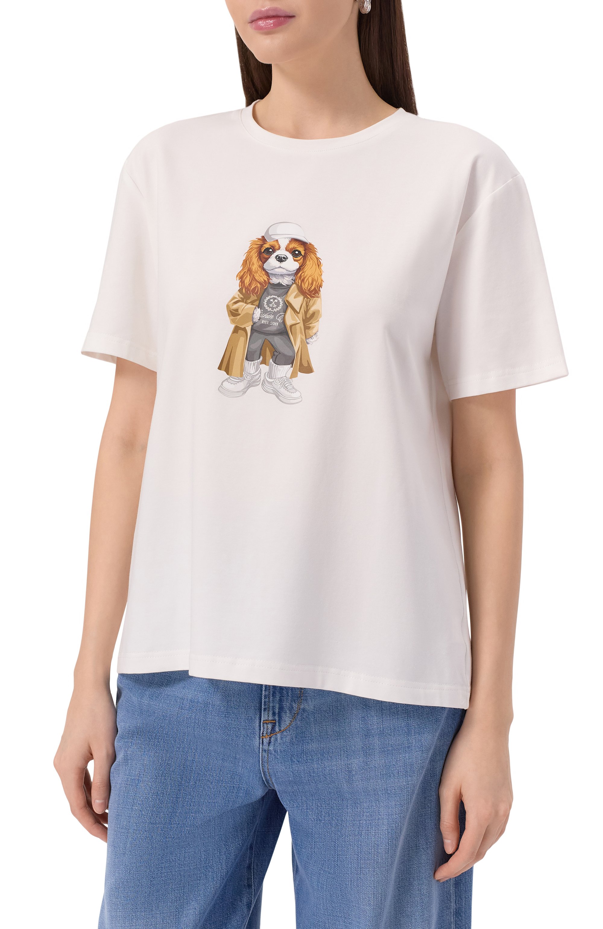 Хлопковая футболка FLASHIN молочного цвета по цене 13500 руб., арт. FS25TBSH, фото 3 Хлопковая футболка FLASHIN, арт. FS25TBSH, фото 3