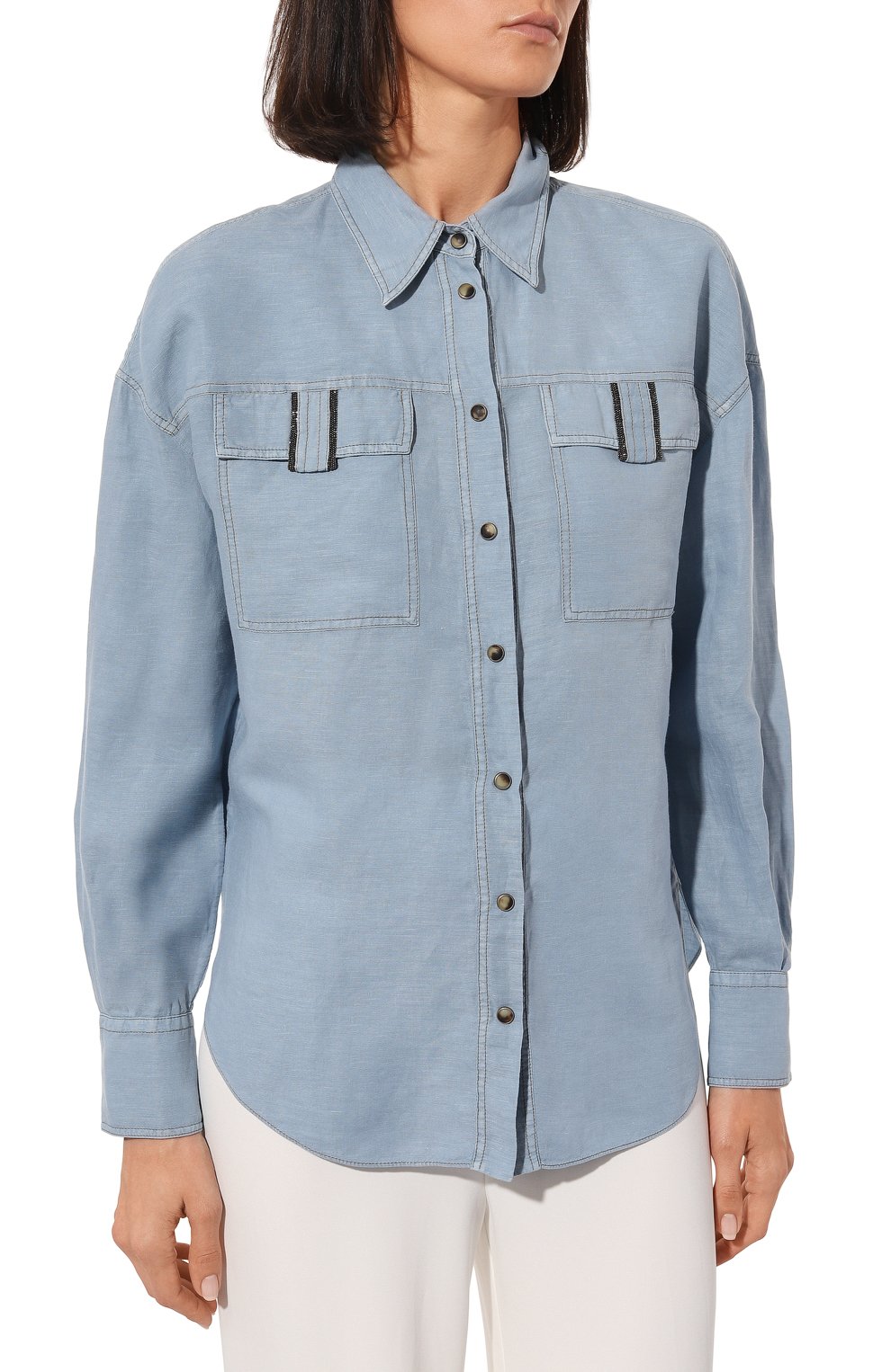 Рубашка изо льна и хлопка BRUNELLO CUCINELLI, арт. MD698B1064, фото 3