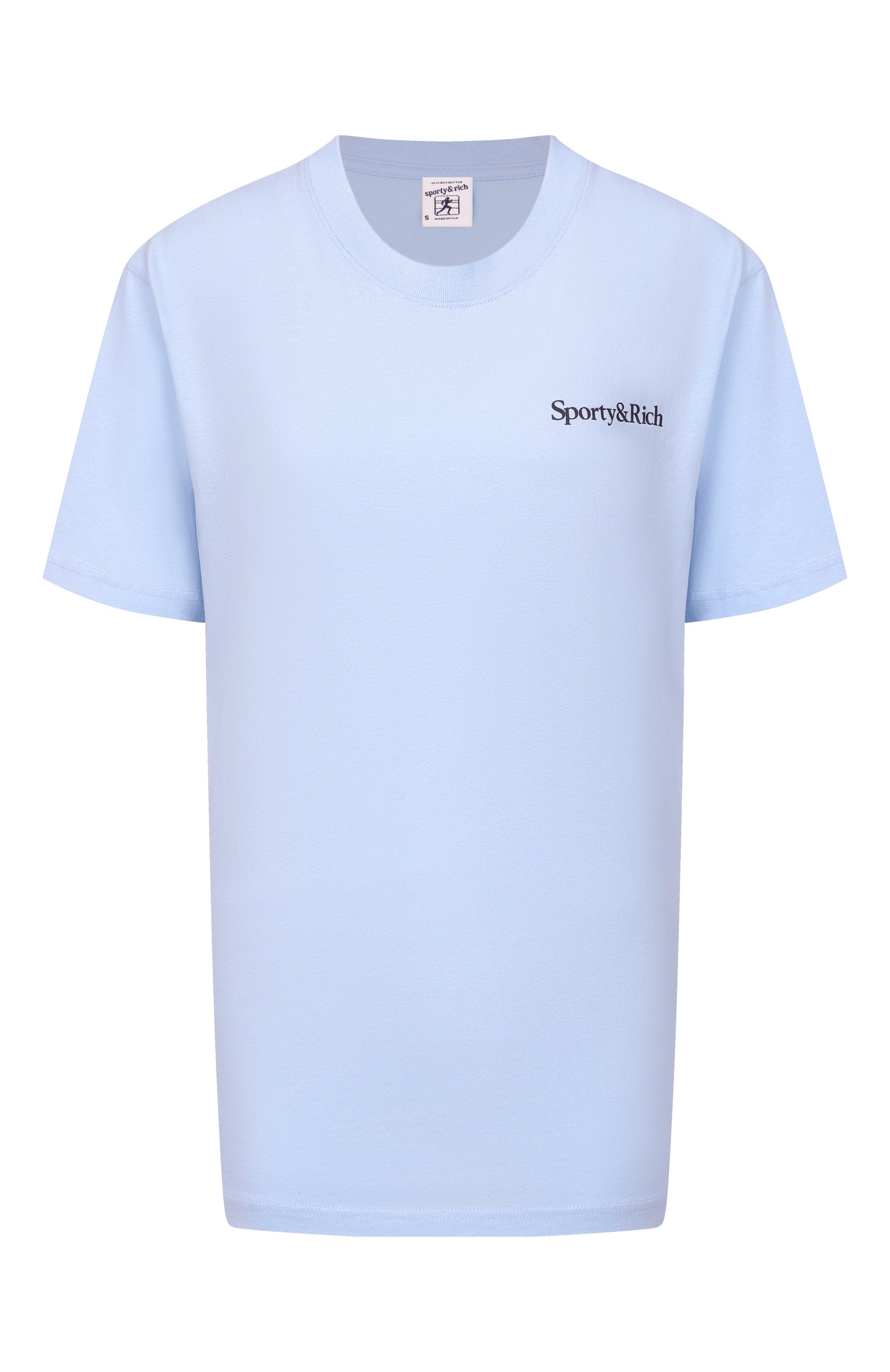 Хлопковая футболка SPORTY AND RICH голубого цвета по цене 12150 руб., арт. T011975300BL90, фото 1 Хлопковая футболка SPORTY AND RICH, арт. T011975300BL90, фото 1