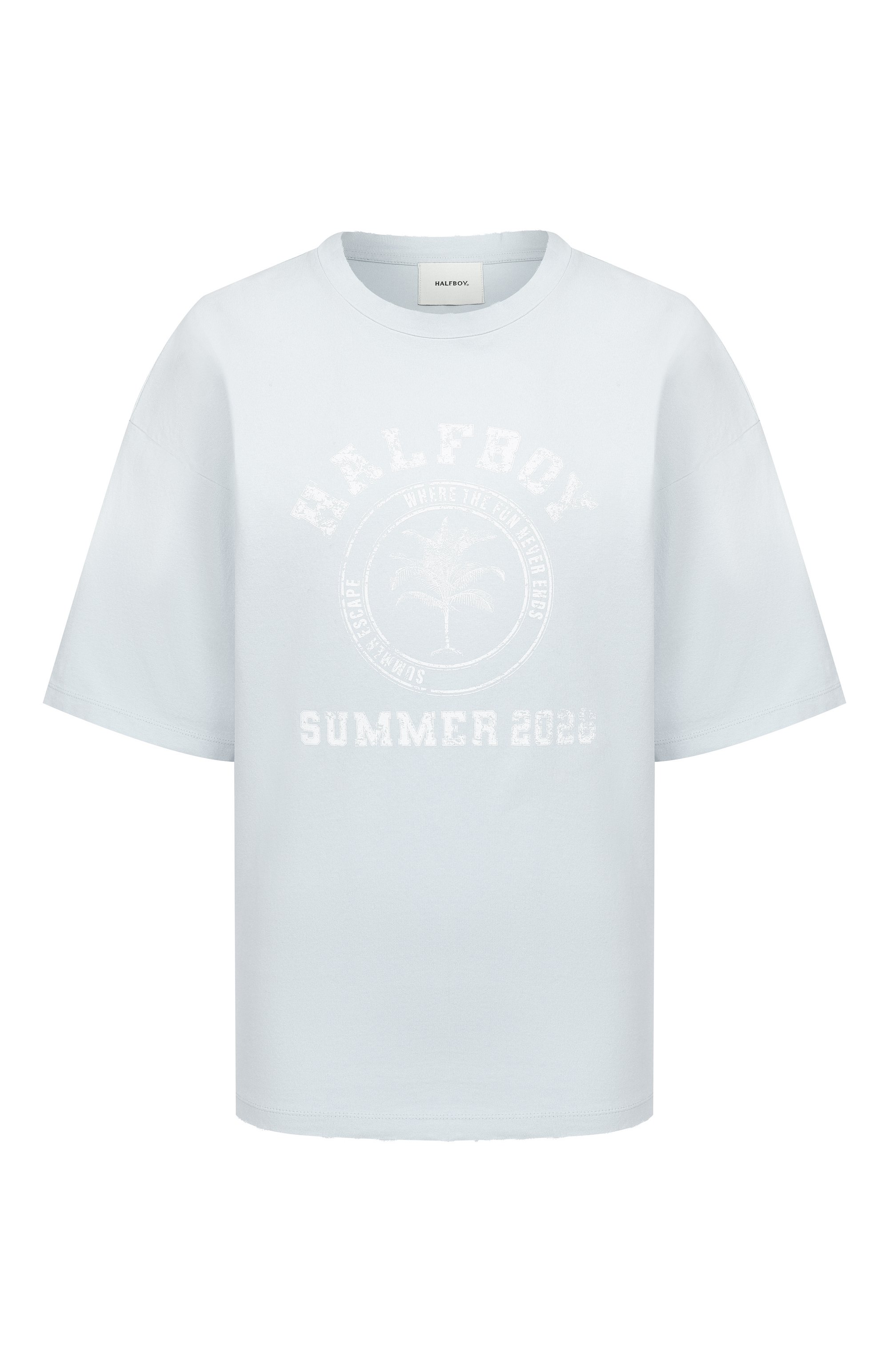 Хлопковая футболка HALFBOY голубого цвета по цене 27050 руб., арт. HS261WT028 JS003/VINTAGE TEE, фото 1 Хлопковая футболка HALFBOY, арт. HS261WT028 JS003/VINTAGE TEE, фото 1