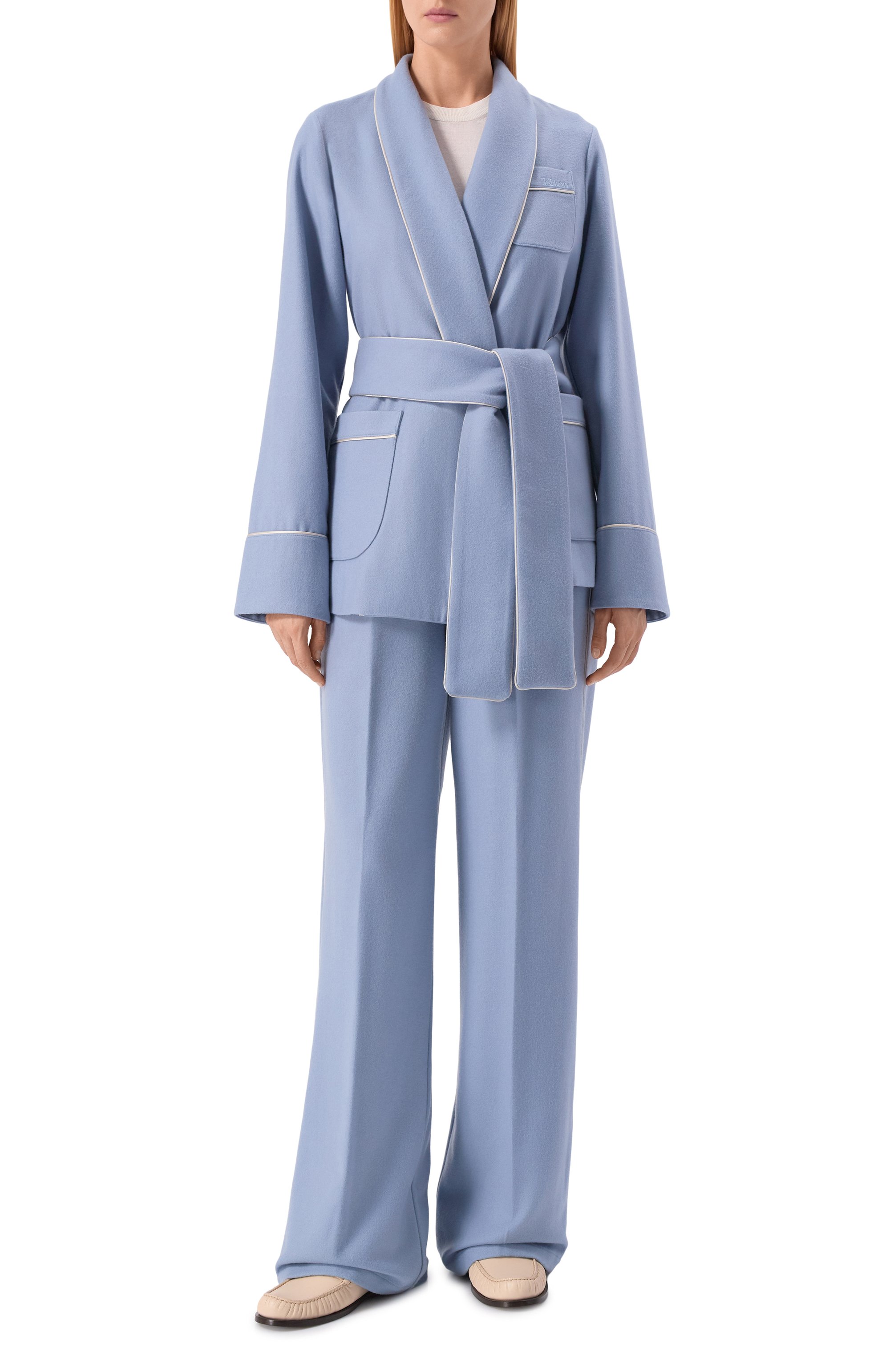 Кашемировые брюки KITON голубого цвета по цене 472500 руб., арт. D60114K0114077, фото 2 Кашемировые брюки KITON, арт. D60114K0114077, фото 2