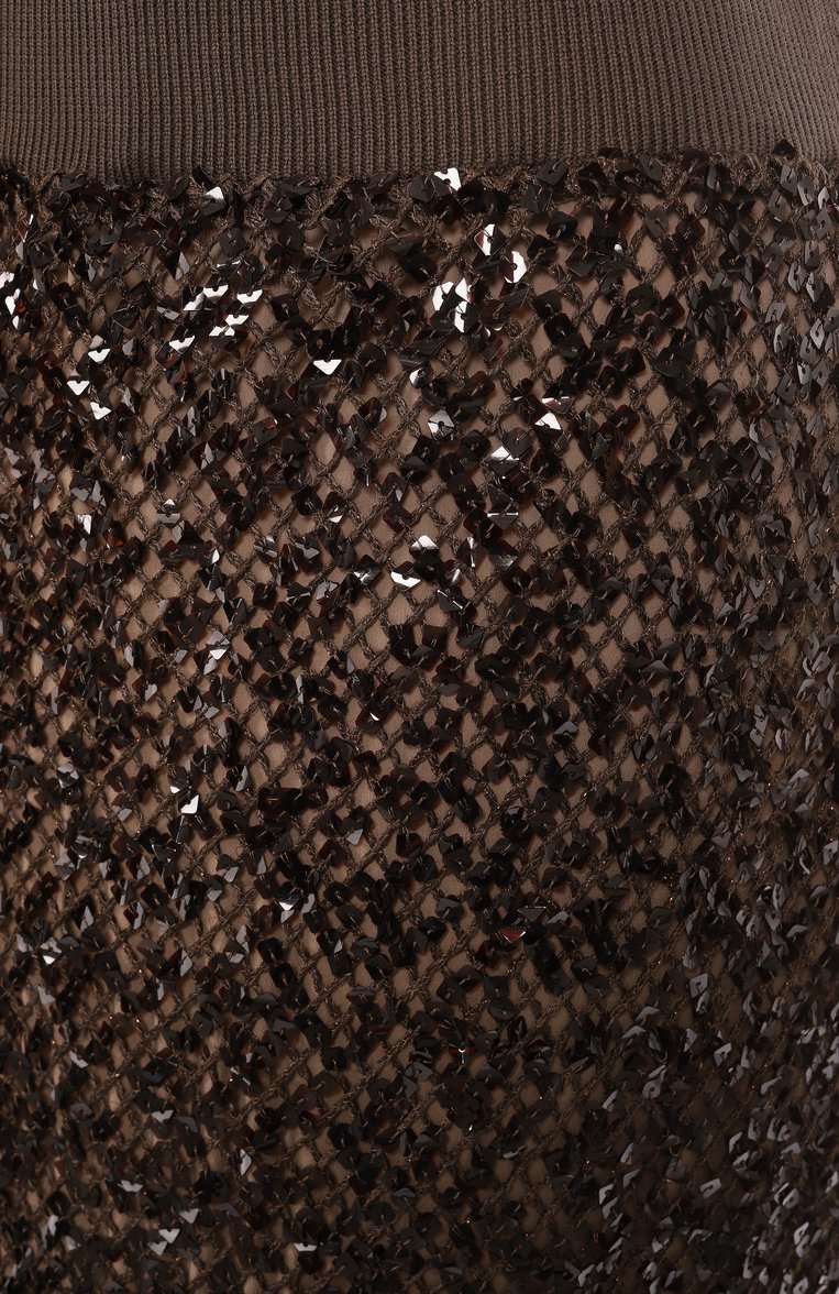 Женская юбка с отделкой пайетками BRUNELLO CUCINELLI коричневого цвета, арт. MRTR20989 | Фото 6 (Кросс-КТ: Трикотаж; Стили: Кэжуэл; Материал внешний: Лен; Длина Ж (юбки, платья, шорты): Миди)