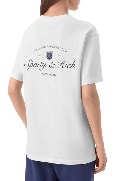 Хлопковая футболка SPORTY AND RICH белого цвета по цене 12150 руб., арт. T011975325WH01, фото 4 Хлопковая футболка SPORTY AND RICH, арт. T011975325WH01, фото 4