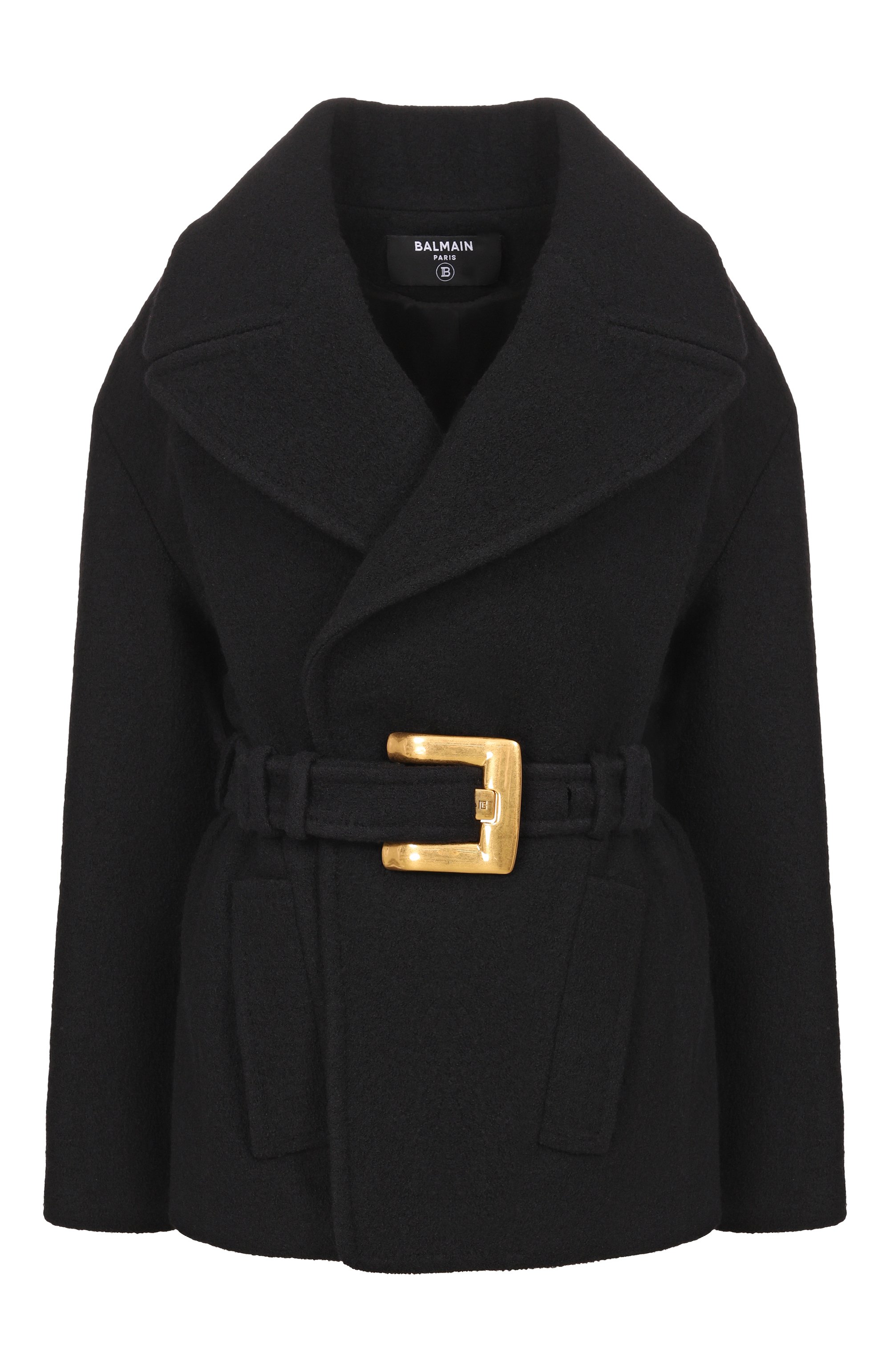 Шерстяное полупальто BALMAIN черного цвета по цене 343000 руб., арт. HF1UA215/WC70, фото 1 Шерстяное полупальто BALMAIN, арт. HF1UA215/WC70, фото 1