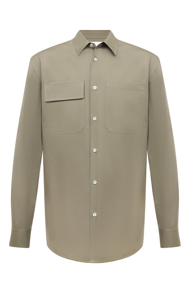 Мужская хлопковая рубашка JIL SANDER хаки цвета, арт. J23DL0002/J45001 | Фото 1 (Драгоценные камни: Проставлено; Длина (для топов): Стандартные; Материал внешний: Хлопок; Материал сплава: Проставлено; Рукава: Длинные; Воротник: Кент; Принт: Однотонные; Случай: Повседневный; Манжеты: На пуговицах; Рубашки М: Classic Fit; Стили: Милитари)