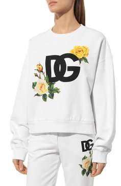 Женский хлопковый свит�шот DOLCE & GABBANA белого цвета, арт. F9L05T/GDCDF | Фото 5 (Длина (для топов): Стандартные; Рукава: Длинные; Материал внешний: Хлопок; Стили: Кэжуэл; Женское Кросс-КТ: Свитшот-одежда)