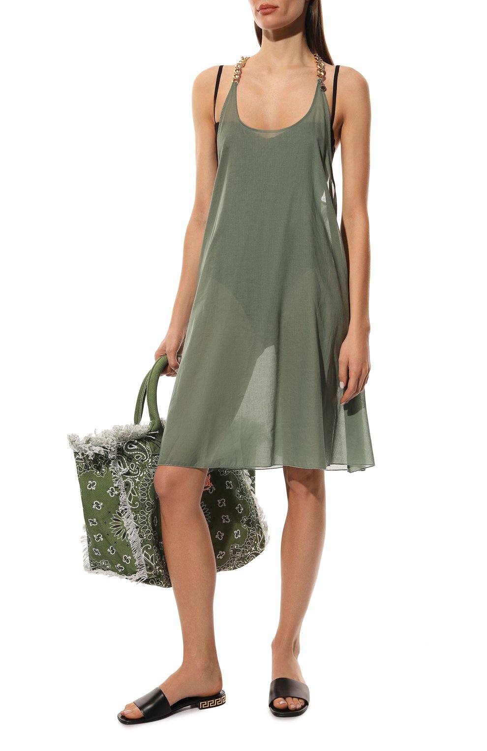 Хлопковое платье STELLA MCCARTNEY хаки цвета по цене 59950 руб., арт. S7A341650, фото 2 Хлопковое платье STELLA MCCARTNEY, арт. S7A341650, фото 2