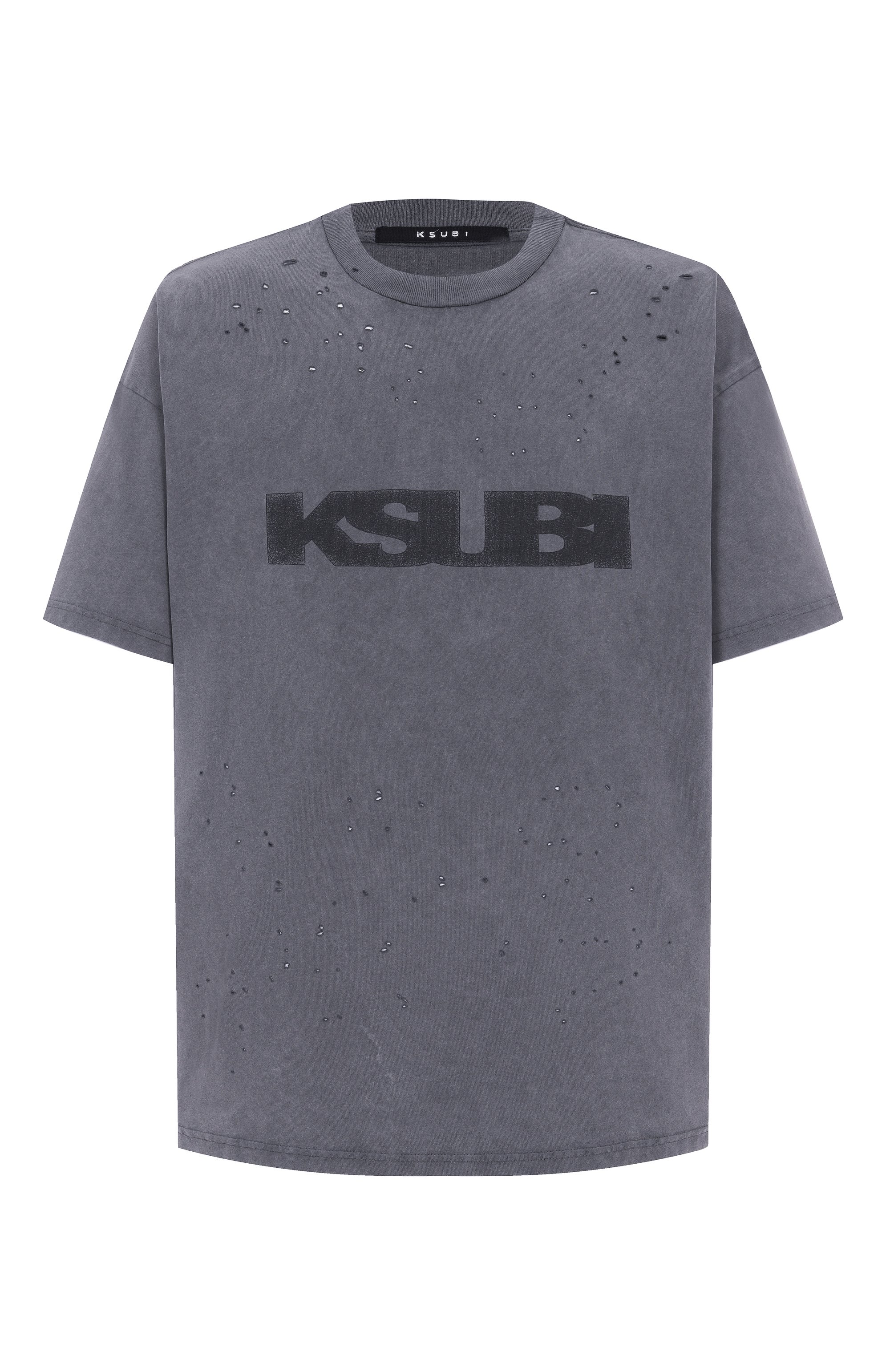 Хлопковая футболка KSUBI серого цвета по цене 18600 руб., арт. MPF25TE025, фото 1 Хлопковая футболка KSUBI, арт. MPF25TE025, фото 1