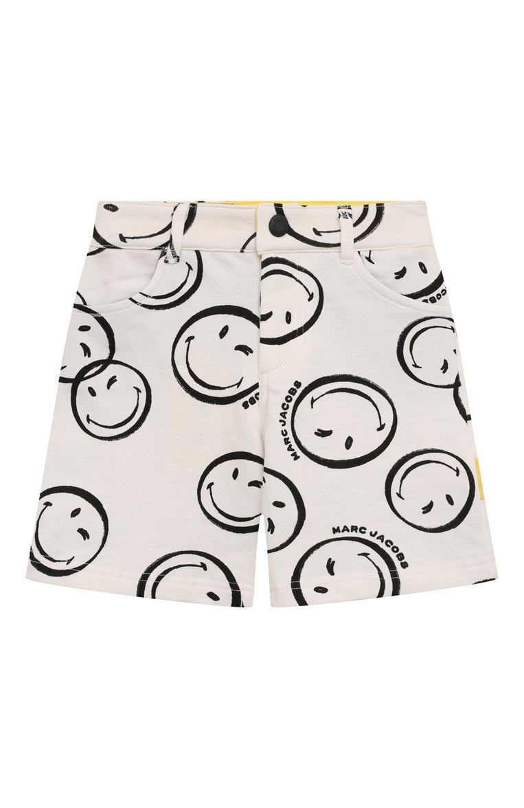Детские хлопковые шорты MARC JACOBS (THE) кремового цвета, арт. W60019/6A-12A | Фото 1 (Материал внешний: Хлопок; Нос: Не проставлено; Случай: Повседневный; Ростовка одежда: 10 - 11 лет | 140 - 146см, 8 лет | 128 см, 12 лет | 152 см, 6 лет | 116 см)