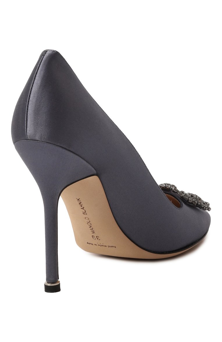 Женские текстильные туфли hangisi 105 MANOLO BLAHNIK темно-синего цвета, арт. 9XX-0664/SAT | Фото 5 (Материал внутренний: Натуральная кожа; Каблук высота: Высокий; Драгоценные к�амни: Проставлено; Подошва: Плоская; Материал внешний: Текстиль; Материал сплава: Проставлено; Каблук тип: Шпилька)