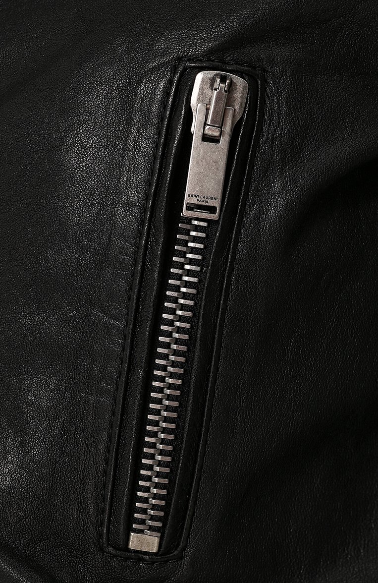 Укороченная кожаная куртка с косой молнией SAINT LAURENT, арт. 506798/YC2IF, фото 5