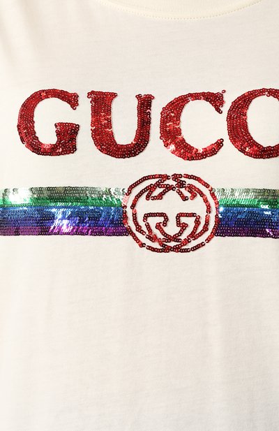 Хлопковая футболка GUCCI кремового цвета по цене 57300 руб., арт. 492347/XJARM, фото 5 Хлопковая футболка GUCCI, арт. 492347/XJARM, фото 5